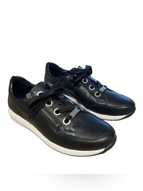 ARA Ollie High Soft Black Leather Women Sz 6.5 Comfort Tie/Zip Sneaker Excellent